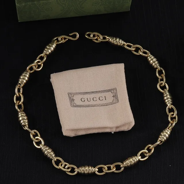 Gold Metal Ornate Barrel Links Necklace 6