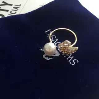 Gold Navy Open Single Freshwater Pearl Ring