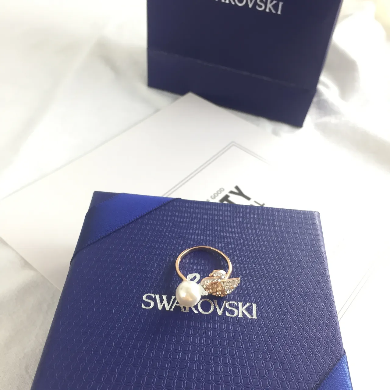 Gold Navy Open Single Freshwater Pearl Ring 2