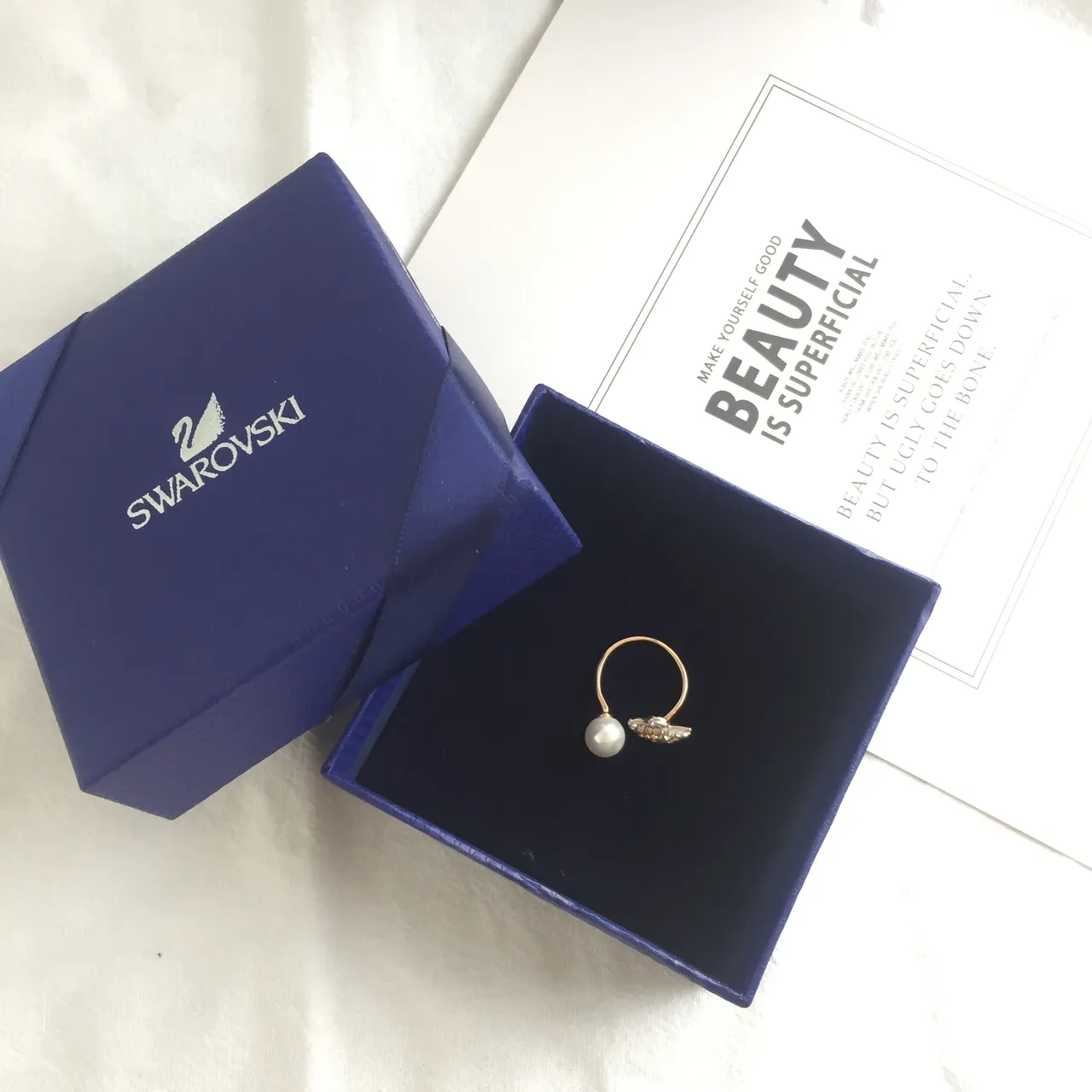 Gold Navy Open Single Freshwater Pearl Ring 3