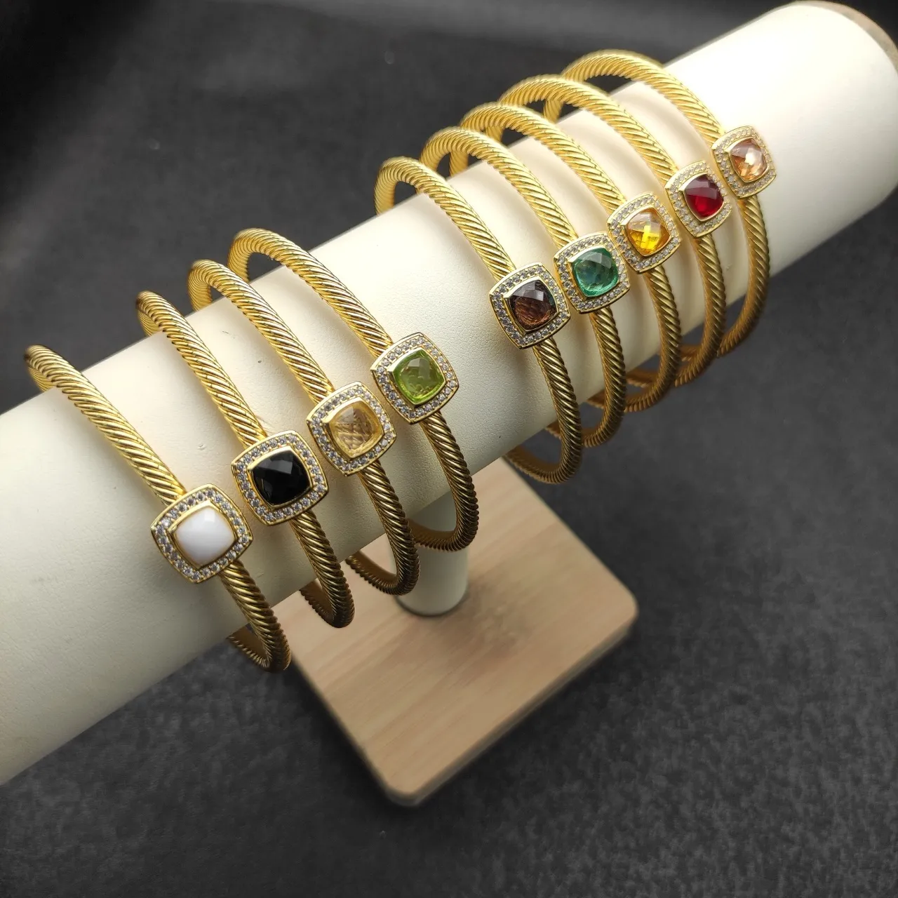Gold Orange Twisted Rope Cable Band Open Cuff Bracelet 2