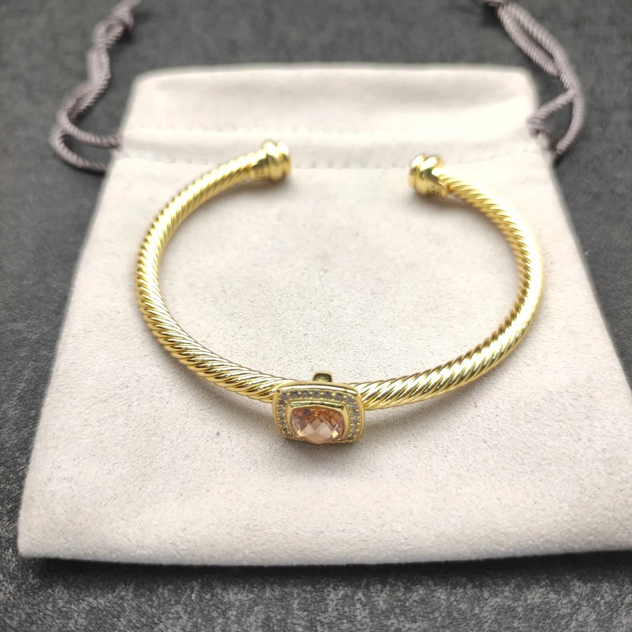 Gold Orange Twisted Rope Cable Band Open Cuff Bracelet 6