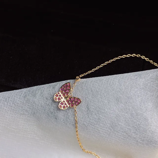 Gold Pink Chain Pavé-Set Gemstone Butterfly Necklace 3