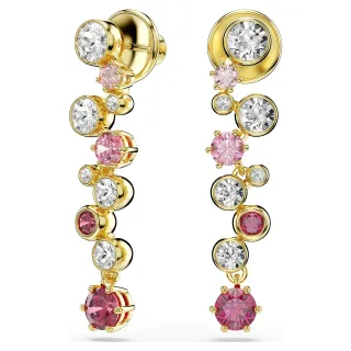 Gold Pink Multi-Stone Cascade Round Bezel-Set Gems Earrings