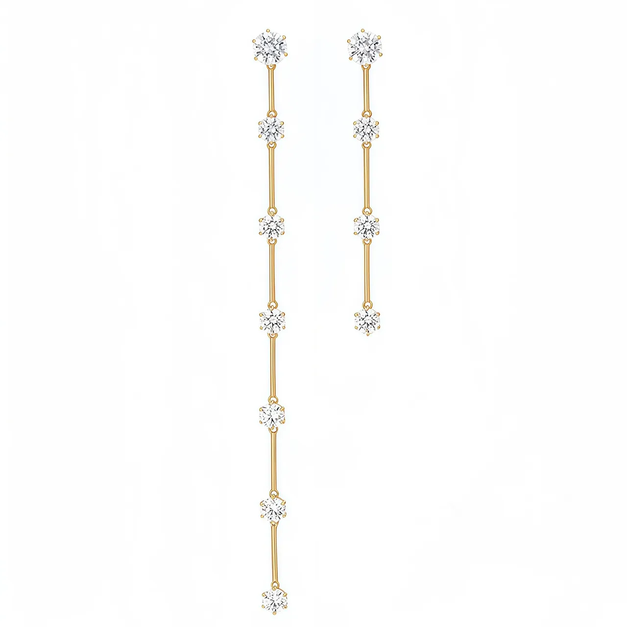 Gold Pink Multi-Stone Cascade Round Bezel-Set Gems Earrings 5