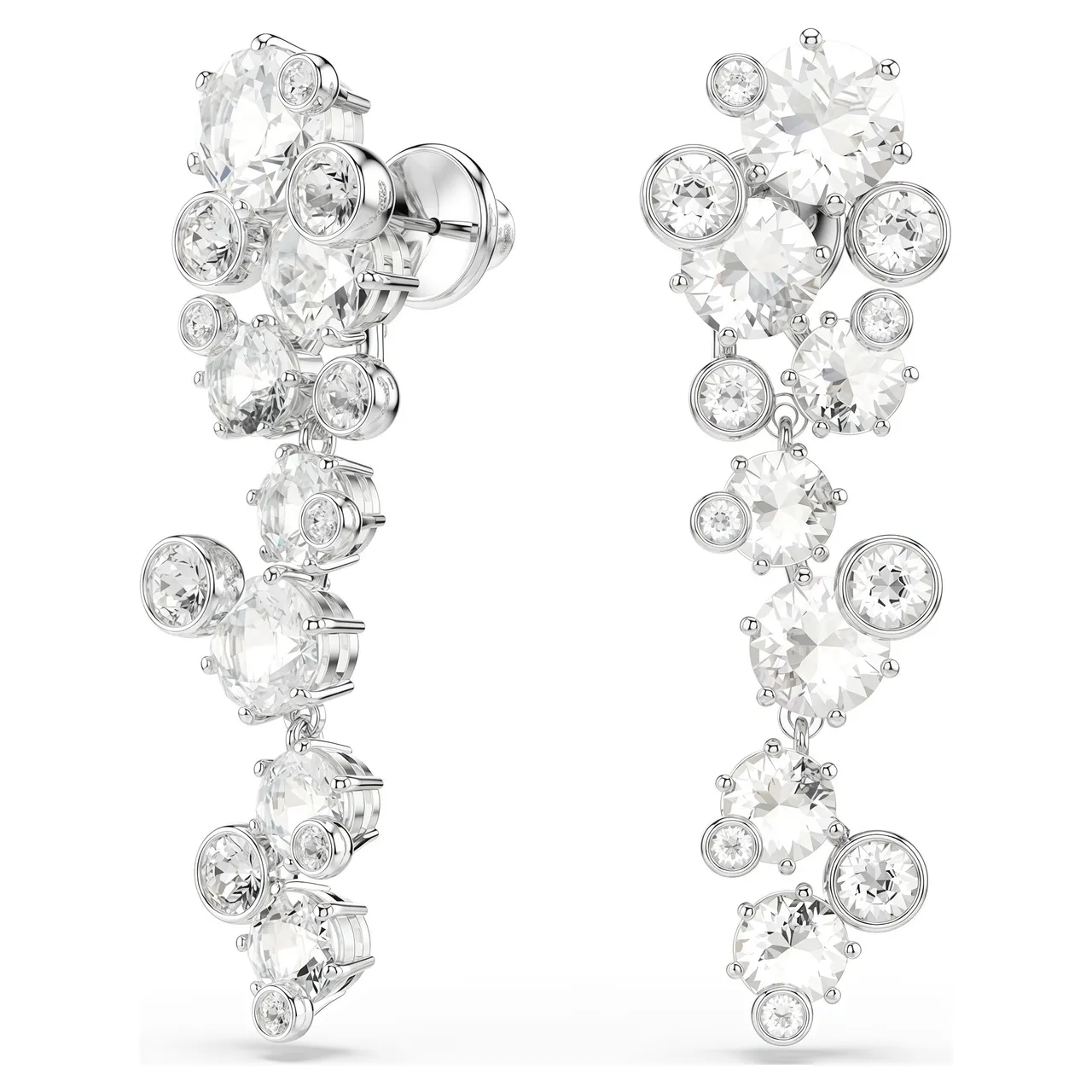Gold Pink Multi-Stone Cascade Round Bezel-Set Gems Earrings 9