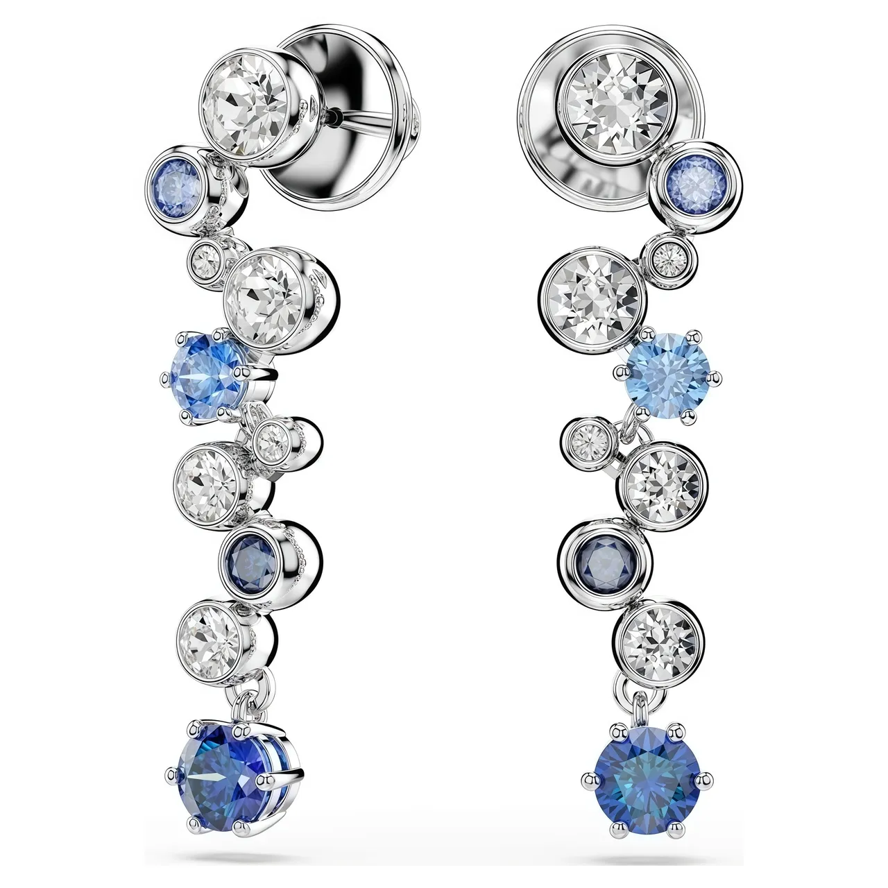 Gold Pink Multi-Stone Cascade Round Bezel-Set Gems Earrings 18