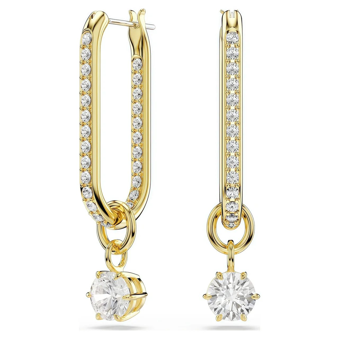 Gold Pink Multi-Stone Cascade Round Bezel-Set Gems Earrings 22