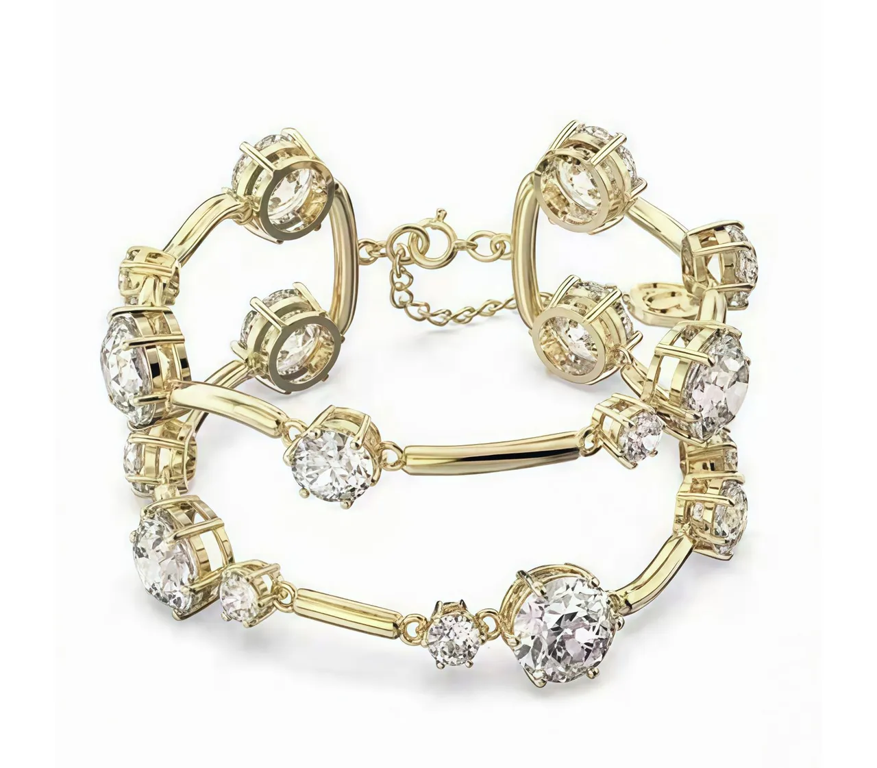 Gold Pink Multi-Stone Cascade Round Bezel-Set Gems Earrings 23