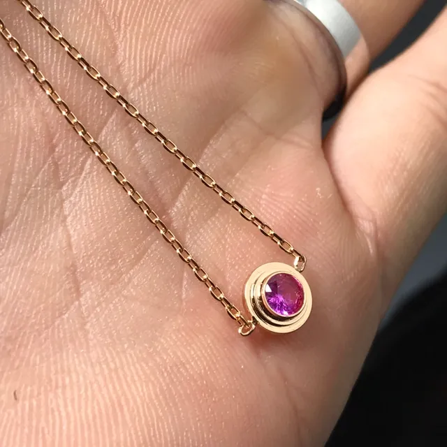 Gold Purple Curb Chain Single Round Bezel-Set Pendant Necklace 3