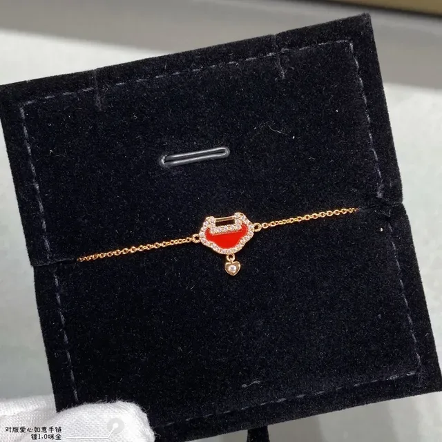 Gold Red Chain Enamel Pendant Bracelet 7