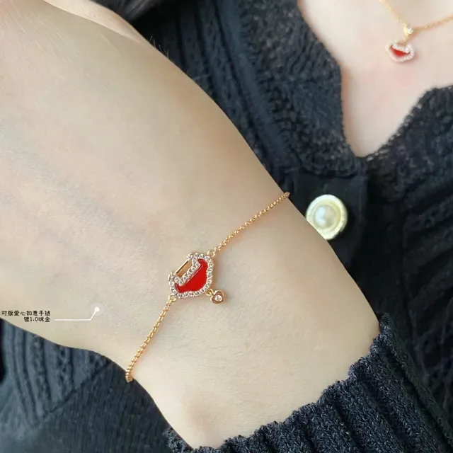 Gold Red Chain Enamel Pendant Bracelet 9