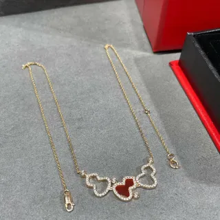 Colar de Corrente de Ouro Vermelho PAVÉ-SET Contornos de Coração