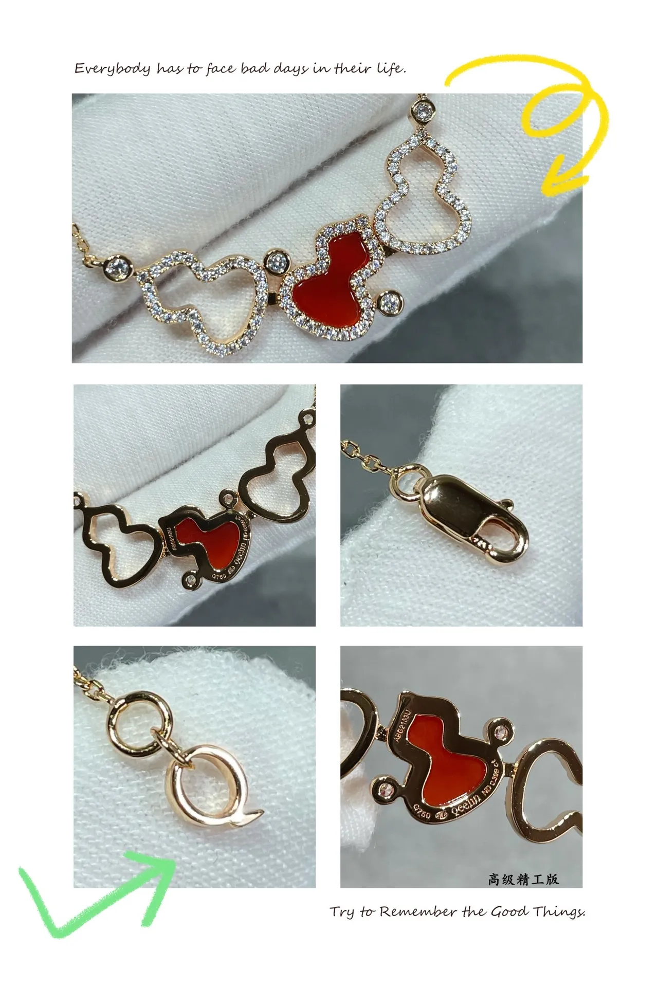 Gold Red Chain Pavé-Set Heart Outlines Necklace 3