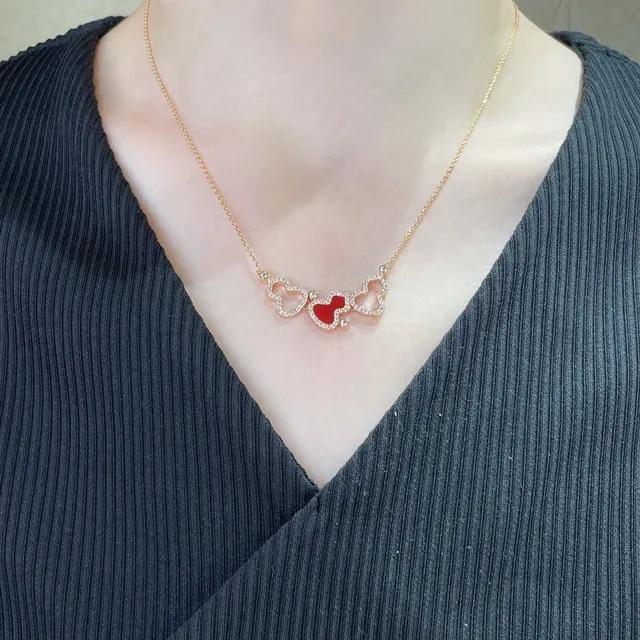 Gold Red Chain Pavé-Set Heart Outlines Necklace 9