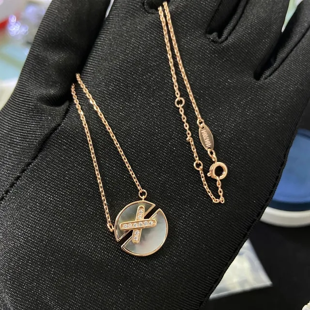 Gold Rose Gold Silver Cross Motif Mother-of-Pearl Disc Pendant Necklaces 3