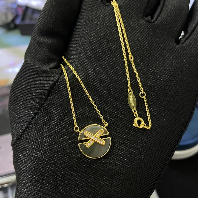 Gold Rose Gold Silver Cross Motif Mother-of-Pearl Disc Pendant Necklaces 4