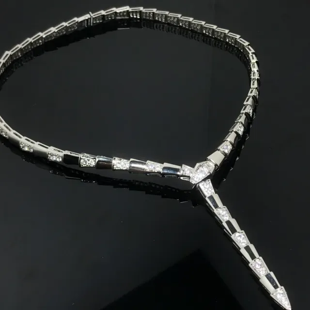 Gold Silver Articulated Segment Chain Pavé-Set Stones Necklace 2