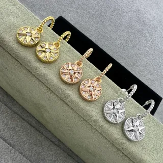 Brincos de ouro prata motivo compasso-estrela Pavé-Set pedras claras