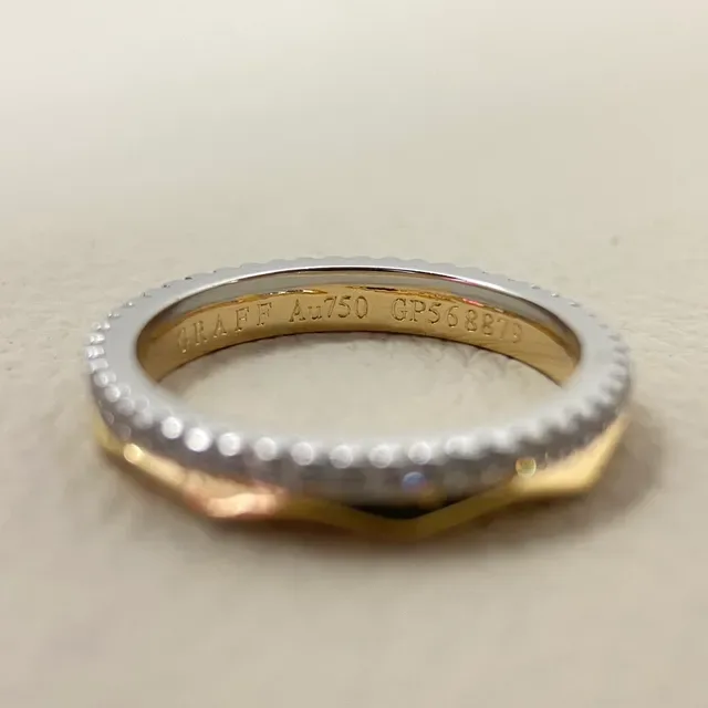 Gold Silver Faceted Band Pavé-Set Stones Ring 4