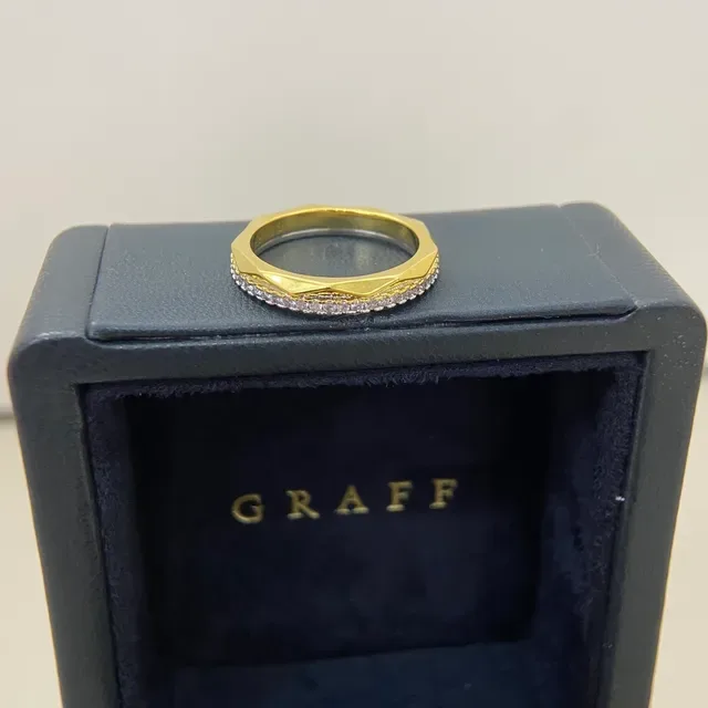 Gold Silver Faceted Band Pavé-Set Stones Ring 5