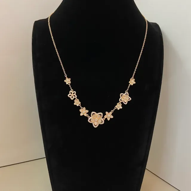 Gold Silver Floral Motif Pavé-Set Stones Necklace 5