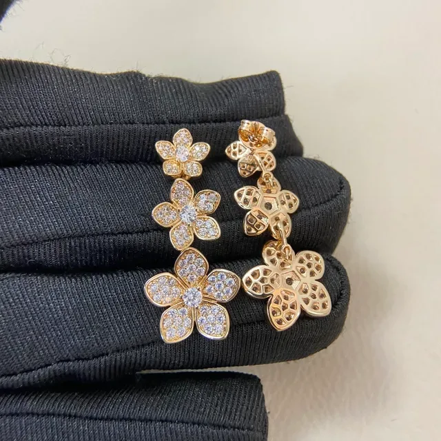 Gold Silver Flower-Shaped Pavé-Set Crystal Earrings 5
