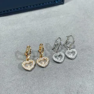Gold Silver Heart-Shaped Pavé-Set Earrings