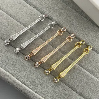 Gold Silver Linear Bar Pavé-Set Stones Earrings