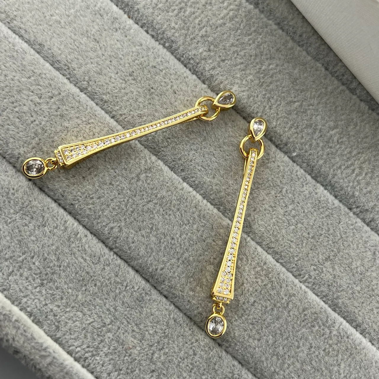 Gold Silver Linear Bar Pavé-Set Stones Earrings 3