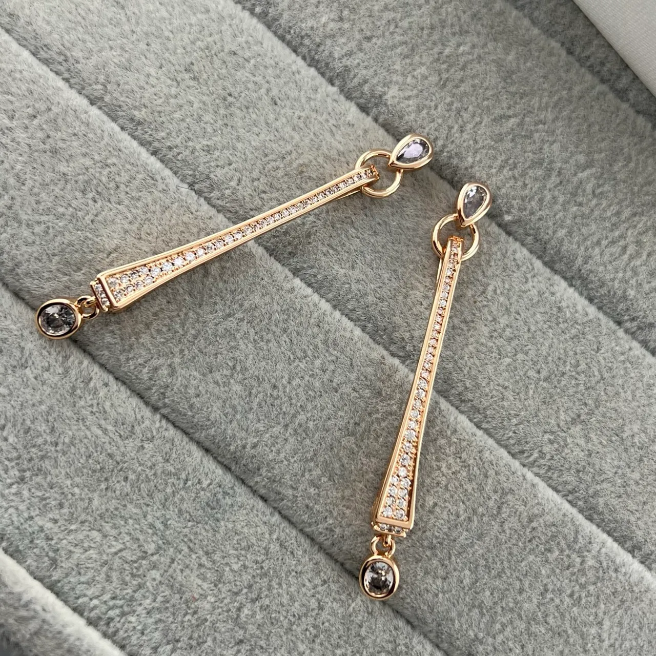 Gold Silver Linear Bar Pavé-Set Stones Earrings 4