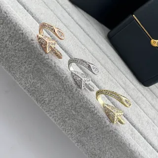 Gold Silver Open Adjustable Band Pavé-Set Clear Stones Ring