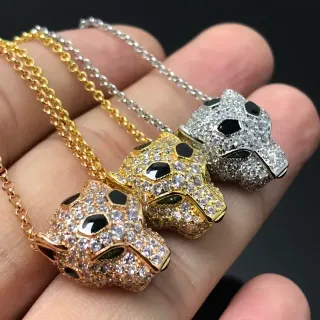 Colar Pingente Cabeça de Pantera Ouro Prata Cristais Pavé