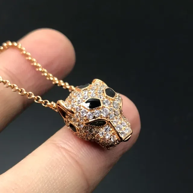 Gold Silver Panther-Head Pendant Pave-Set Crystals Necklace 3