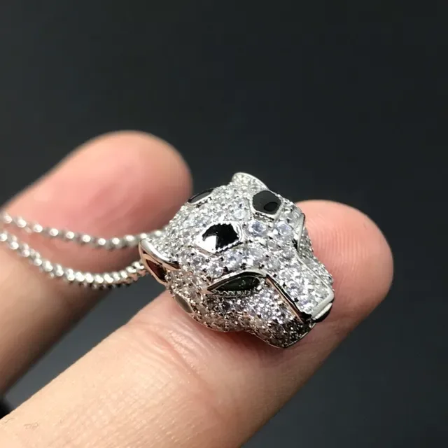 Gold Silver Panther-Head Pendant Pave-Set Crystals Necklace 4