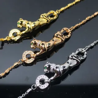 金银黑豹造型吊坠 Pavé-Set 宝石项圈项链