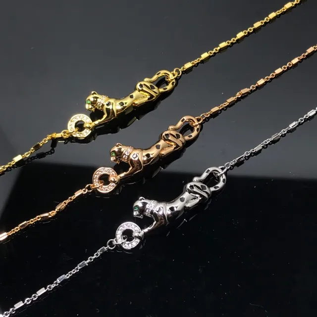 Gold Silver Panther-Shaped Pendant Pavé-Set Stone Collar Necklace 6