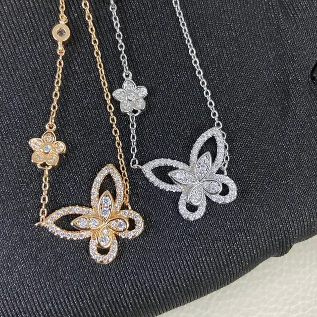 Gold Silver Pavé-Set Crystal Butterfly Motif Bracelet 2