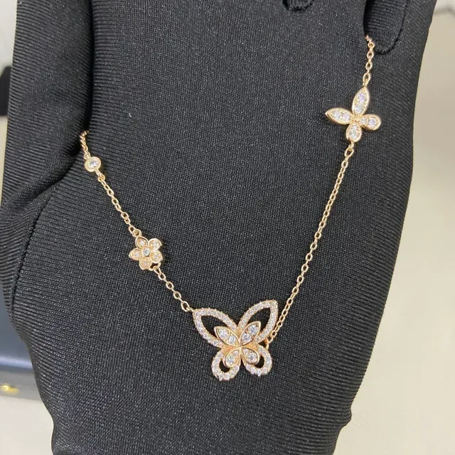 Gold Silver Pavé-Set Crystal Butterfly Motif Bracelet 3