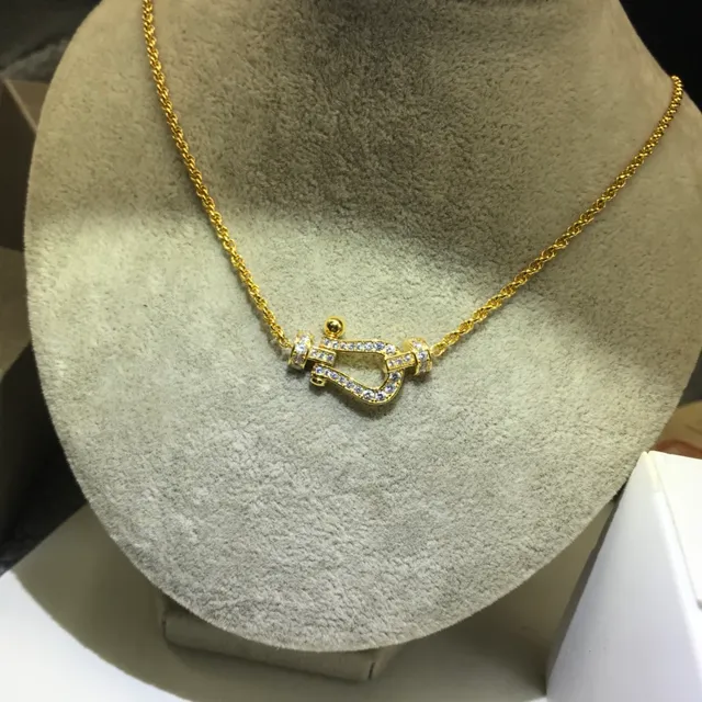 Gold Silver Pave-Set Crystal U-Shaped Pendant Necklace 2