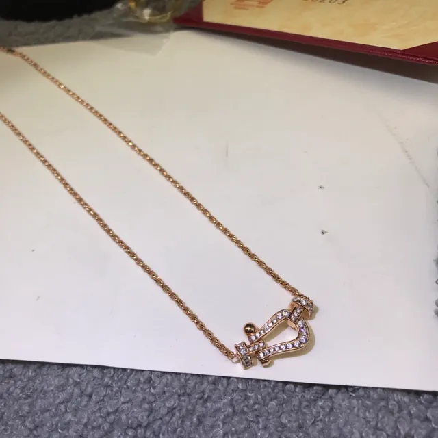 Gold Silver Pave-Set Crystal U-Shaped Pendant Necklace 4