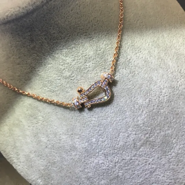Gold Silver Pave-Set Crystal U-Shaped Pendant Necklace 5