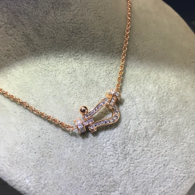 Gold Silver Pave-Set Crystal U-Shaped Pendant Necklace 6