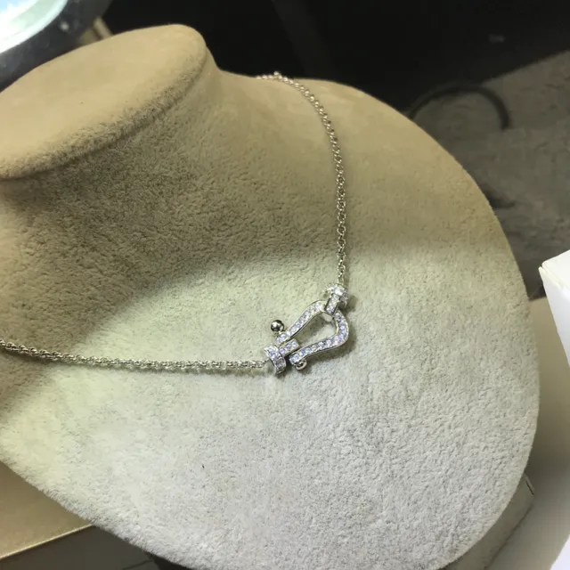 Gold Silver Pave-Set Crystal U-Shaped Pendant Necklace 7