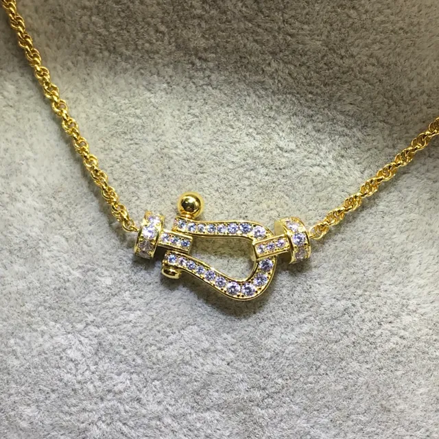 Gold Silver Pave-Set Crystal U-Shaped Pendant Necklace 9