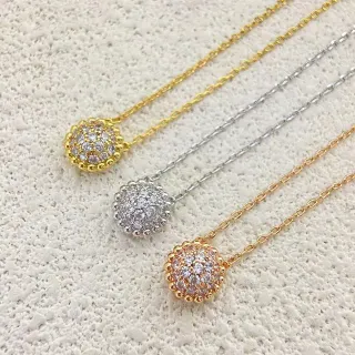 Colar de pingente esférico Pavé-Set com borda de contas e bisel em ouro e prata