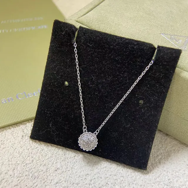 Gold Silver Pavé-Set Spherical Pendant Beaded Edge Bezel Necklace 4