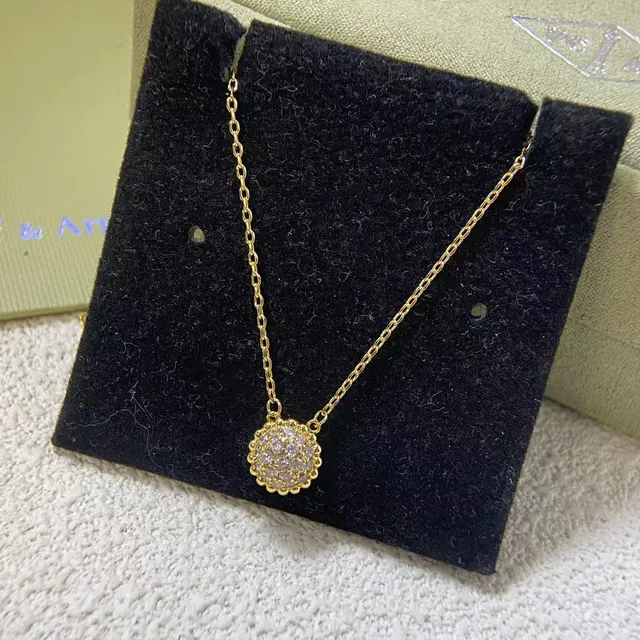 Gold Silver Pavé-Set Spherical Pendant Beaded Edge Bezel Necklace 6