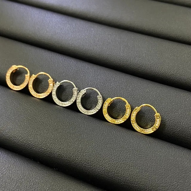 Gold Silver Pavé-Studded Hinged Hoop Earrings 2