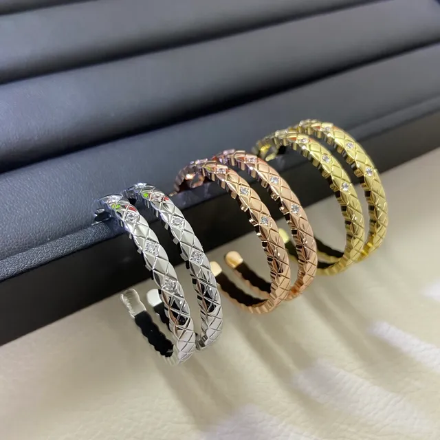 Gold Silver Quilted Diamond-Pattern Band Pavé-Set Stones Earrings 3